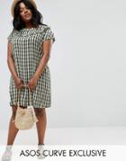 Asos Curve Gingham Frill Shift Dress - Green