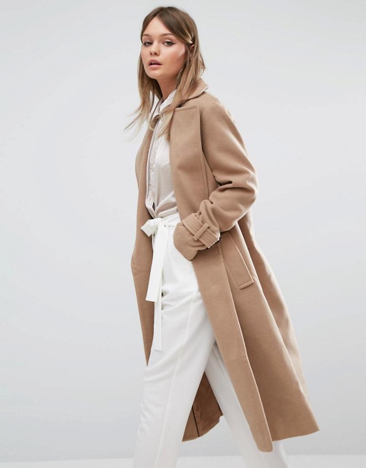 Fashion Union Full Length Smart Over Coat - Beige