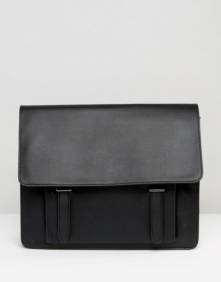 Asos Smart Satchel In Black Faux Leather With Front Pocket - Black