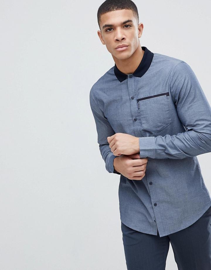 Armani Exchange Slim Ft Textured Shirt In Navy - Navy