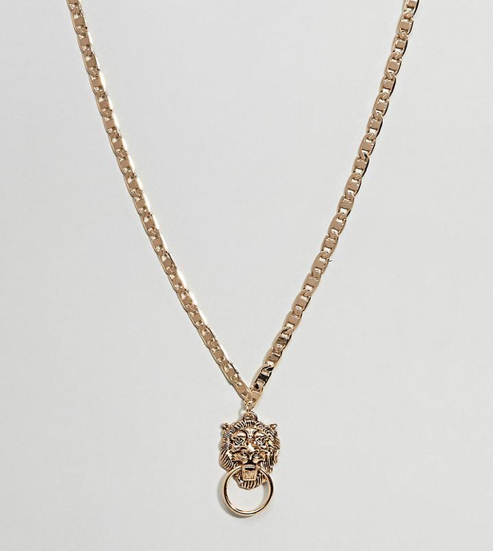 Asos Design Curve Exclusive Lionhead Door Knocker Necklace - Gold