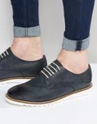 Asos Derby Shoes In Navy Leather With White Sole - Navy