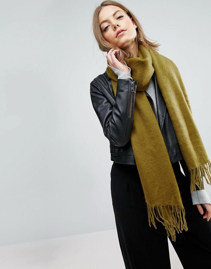 Asos Supersoft Long Woven Scarf With Tassels - Green
