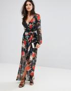 Lipsy Wrap Front Maxi Dress In Floral Print - Multi