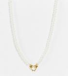 Asos Design 14k Gold Plated Necklace With Glass Pearls And Dolphin Pendant