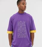 Noak Oversized T-shirt In Purple With Yellow Contrast Sleeve