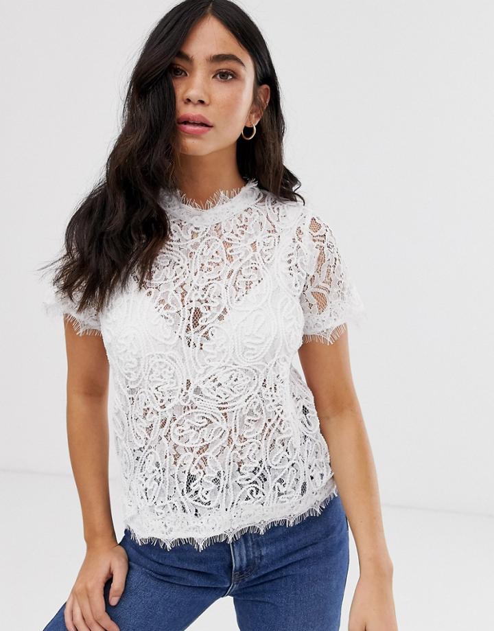New Look Lace Tee In Off White - White