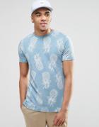 Asos T-shirt With Pineapple Print In Textured Fabric - Blue