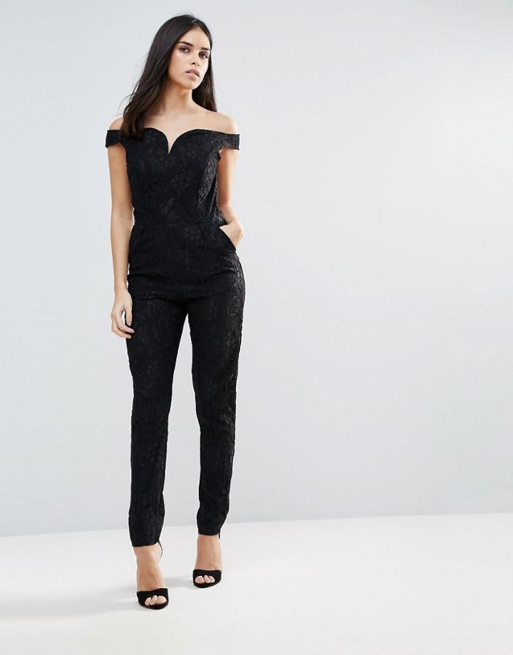Little Mistress Bardot Jumpsuit - Black