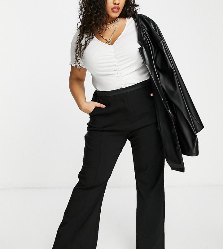 Lavish Alice Plus Satin Mix Tailored Flare Pant In Black