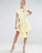 Asos Premium Embroidered Asymmetric Tea Dress - Yellow