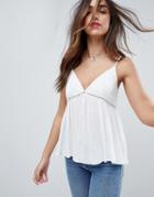 Asos Crinkle Cami With Lace Insert - White