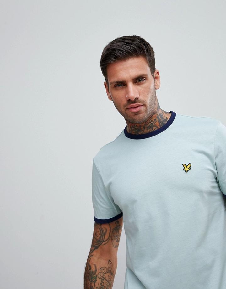 Lyle & Scott Crew Neck Ringer T-shirt In Pale Blue - Blue