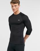 Asos 4505 Muscle Fit Training 3/4 Sleeve T-shirt In Black