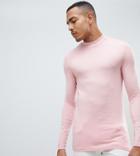 Asos Design Tall Muscle Fit Long Sleeve T-shirt With Turtleneck In Pink - Pink