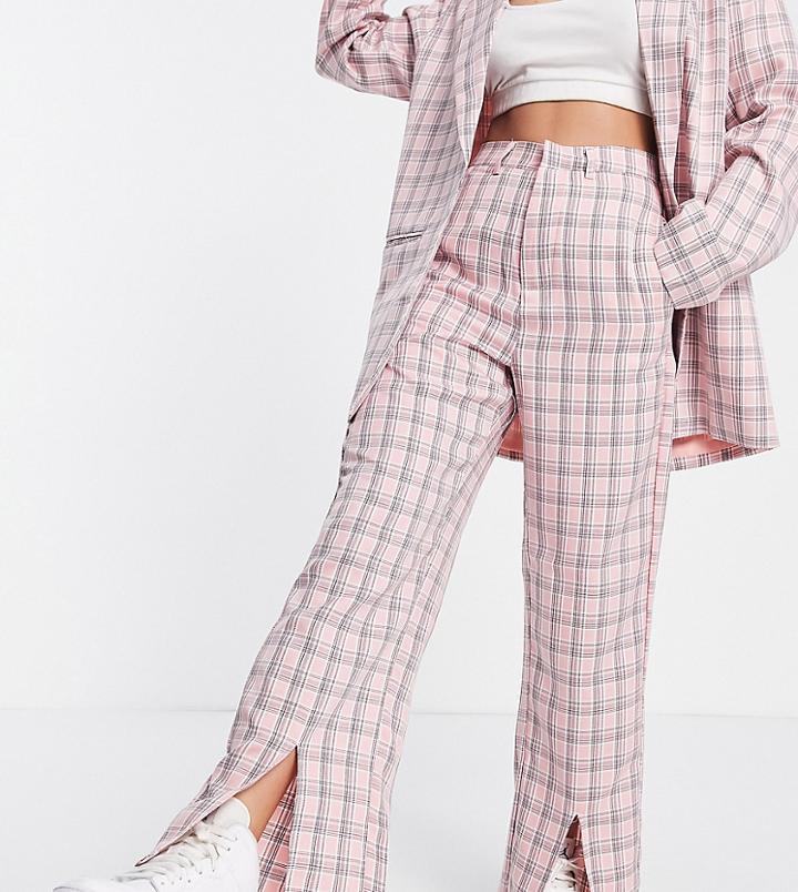 Heartbreak Petite Split Front Pants In Pink Check - Part Of A Set