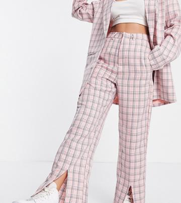 Heartbreak Petite Split Front Pants In Pink Check - Part Of A Set