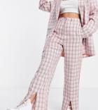 Heartbreak Petite Split Front Pants In Pink Check - Part Of A Set