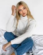 Pieces Cable Knit Sweater With Turtle Neck In White