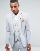 Asos Wedding Skinny Suit Jacket In Ice Gray Cross Hatch With Printed Lining - Gray