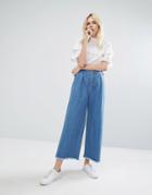 J.o.a Wide Leg Jeans With Raw Hem - Blue