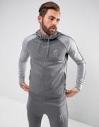 Gym King Track Hoodie In Gray With Reflective Logo - Gray