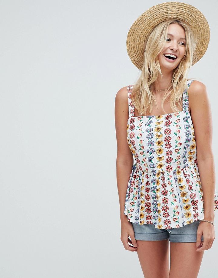 Asos Fuller Bust Smock Cami In Cotton In Floral Print - Red