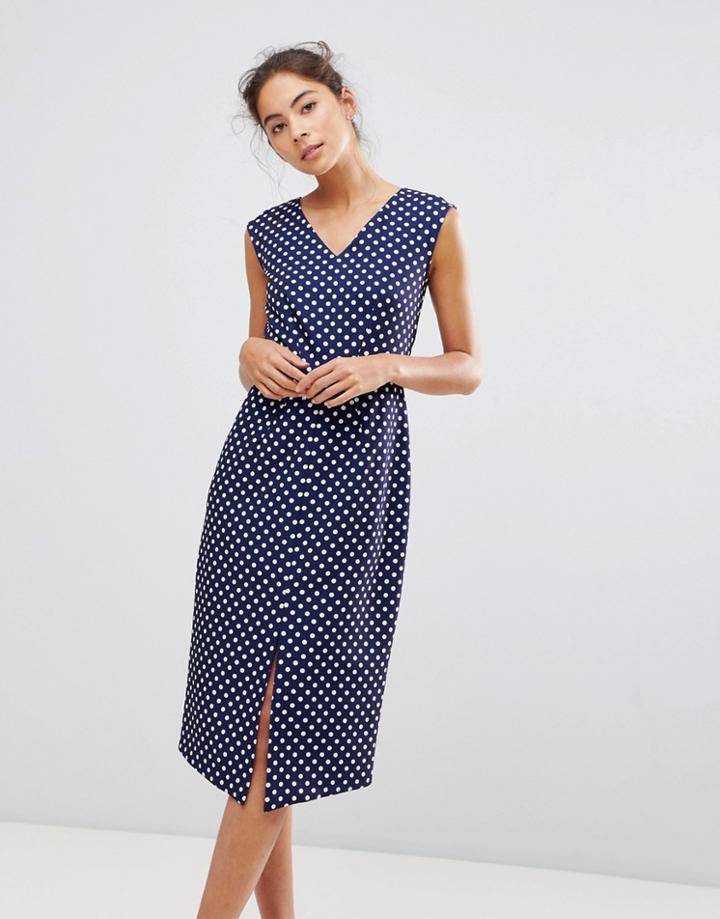 Closet London Wrap Front Pencil Dress In Polka Print - Multi