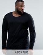 Asos Plus Long Sleeve T-shirt With Scoop Neck In Black - Black