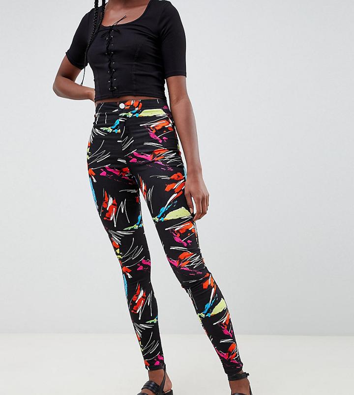 Asos Design Tall Rivington High Waisted Jeans In 90's Print - Multi