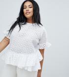 Asos Design Curve Tee In Mixed Broderie - White