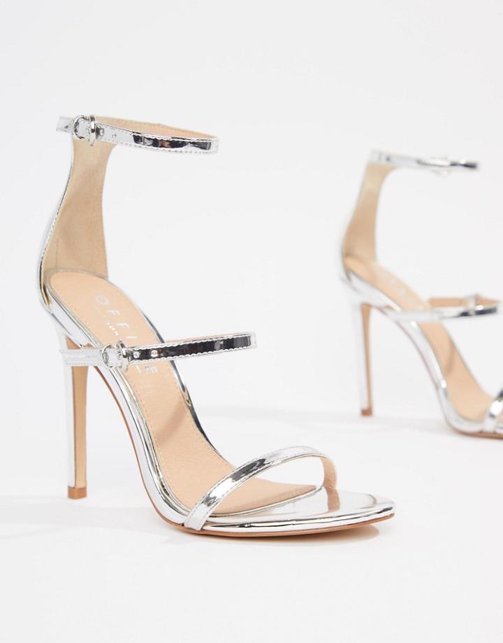 Office Hush Three Strap Silver Heeled Sandal - Silver