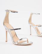 Office Hush Three Strap Silver Heeled Sandal - Silver