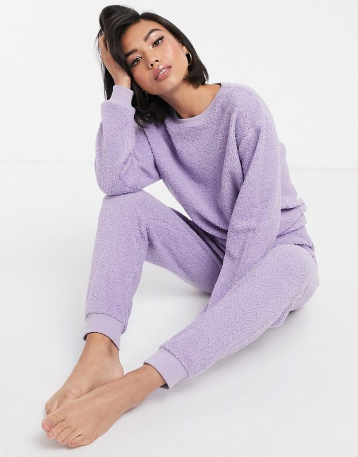 Asos Design Lounge Microborg Sweat & Jogger Set-purple