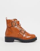 Asos Design Aubrey Hiker Lace Up Boots In Tan Croc-brown