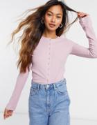 Weekday Minerva Long Sleeve Button Up Cardigan In Lilac-purple