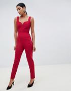 Vesper Tailored Jumpsuit With V Cut Out Detail - Red