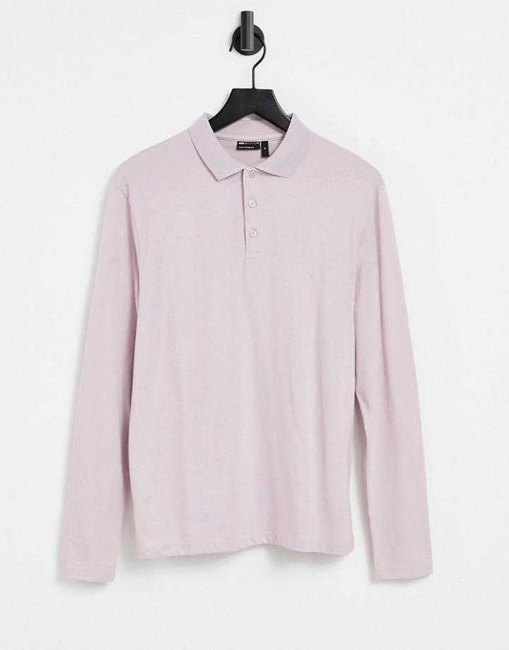 Asos Design Organic Long Sleeve Polo In Purple