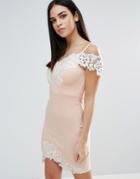 Lipsy Bodycon Dress With Lace Insert - Pink