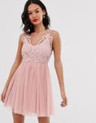 Asos Design Premium Lace Top Tulle Cami Mini Dress-pink