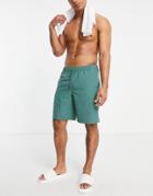 Asos Design Swim Shorts In Dark Green Long Length