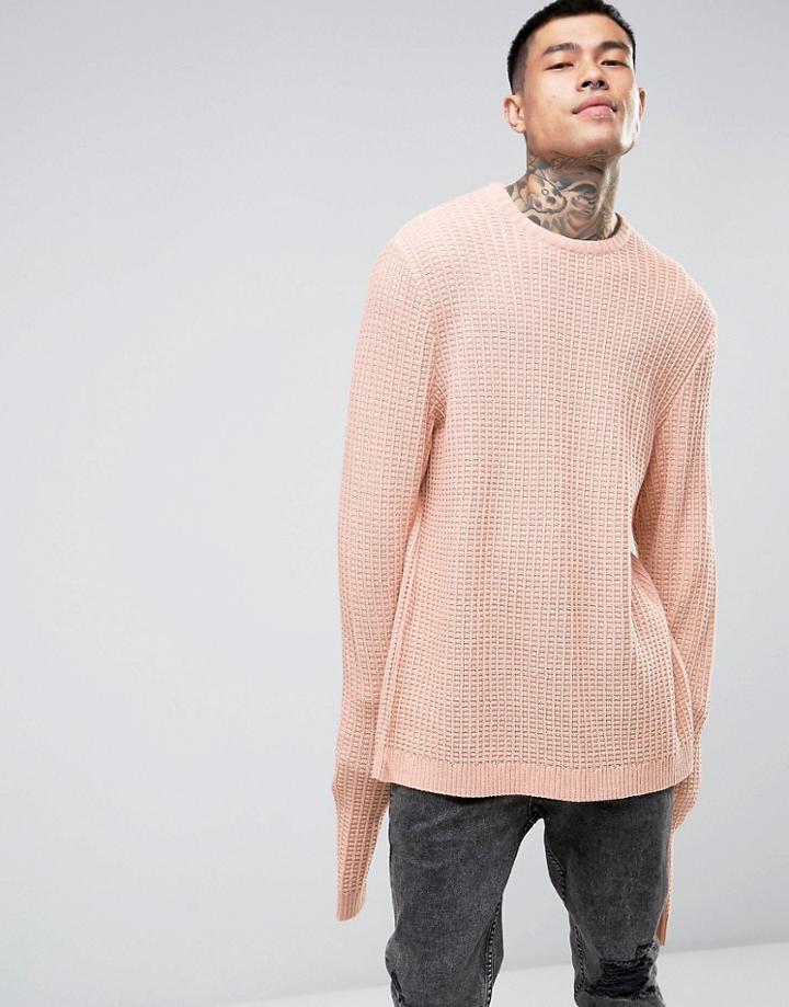 Asos Oversized Textured Sweater With Slouchy Sleeves - Pink