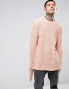 Asos Oversized Textured Sweater With Slouchy Sleeves - Pink