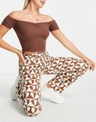 Pull & Bear Straight Jeans With Heart Print In Brown And Camel