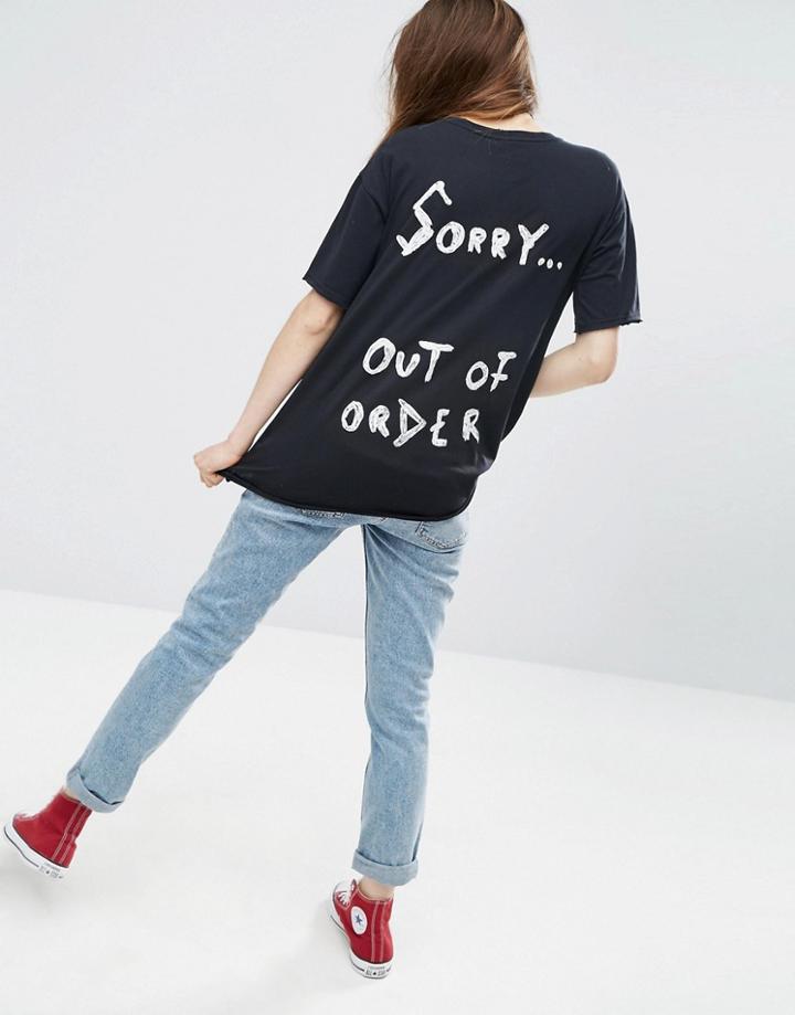 Asos T-shirt With Out Of Order Print In Washed Longline Fit - Black