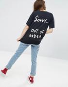 Asos T-shirt With Out Of Order Print In Washed Longline Fit - Black