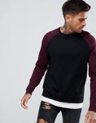 Asos Sweatshirt With Hem Extender In Black And Burgundy - Black