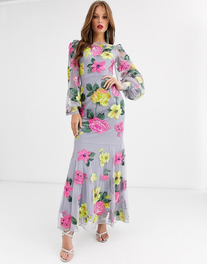 Asos Edition Bright Floral Embroidered Maxi Dress - Multi