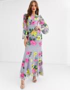 Asos Edition Bright Floral Embroidered Maxi Dress - Multi