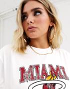 Nba Miami Heat Logo Flame Print Long Sleeved T-shirt-white